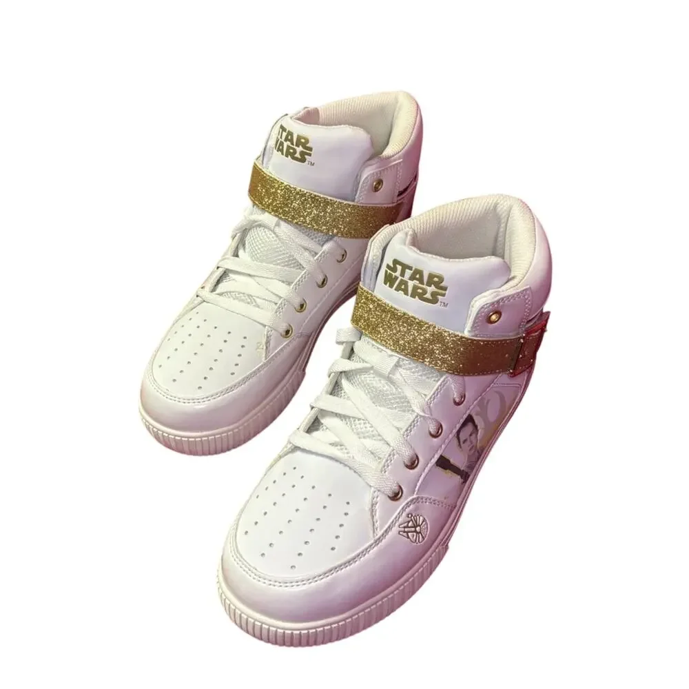 NWT Star Wars REY White Gold Hi Top Skechers Sneakers Athletic Shoes Size 6M 8W